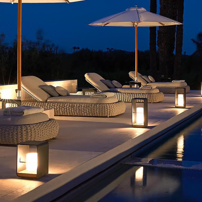 Orr outdoor floor lamp poolside. Modern garden lighting. Orr Minimalist Cuboid Candle Outdoor Floor Lamp Garden