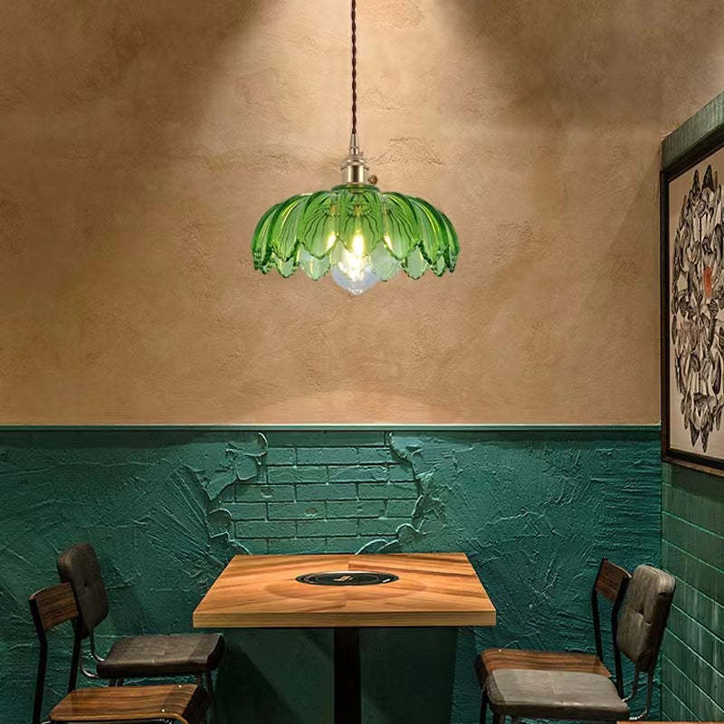 Hailie Retro Green Glass Pendant Light above Dining Table