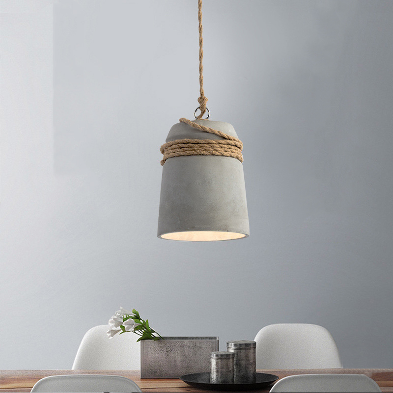 Zaid Pendant Light, Cement and Rope Detail, Industrial Design