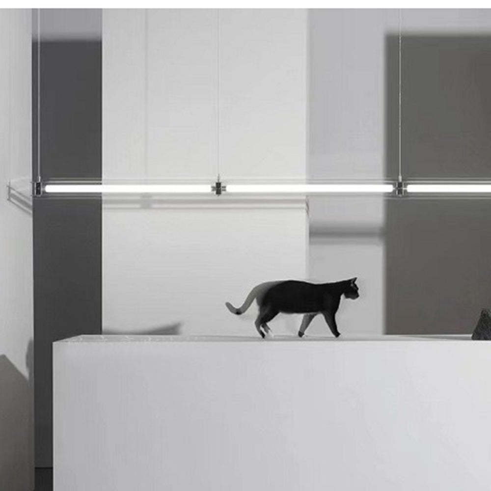 Minimalist metal pendant light with a black cat