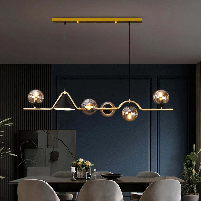 Modern glass pendant light fixture, Edge design, over dining table