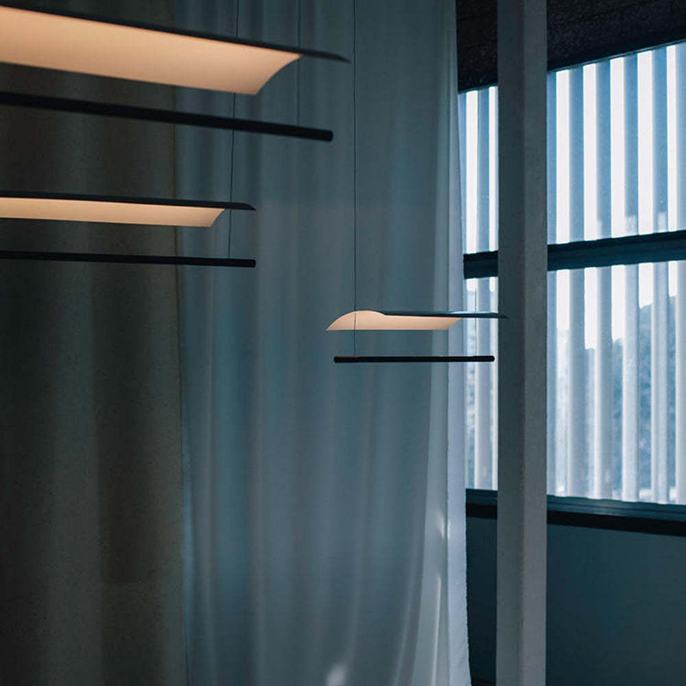 Modern Edge pendant light, linear design. Las Sola artistic lighting.
