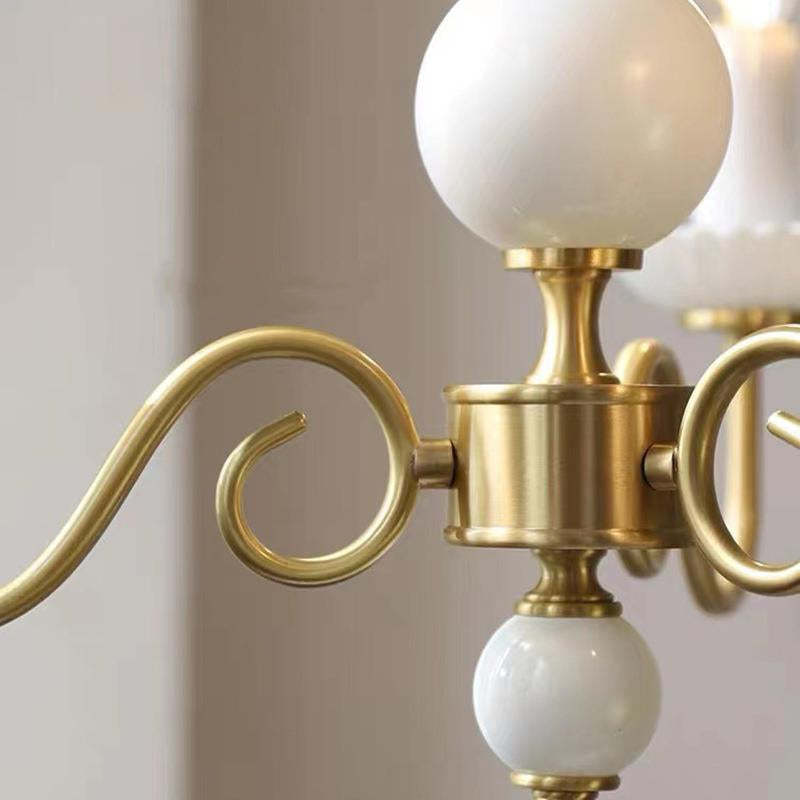 Close-up Silva Vintage LED Chandelier detail: brass and ceramic