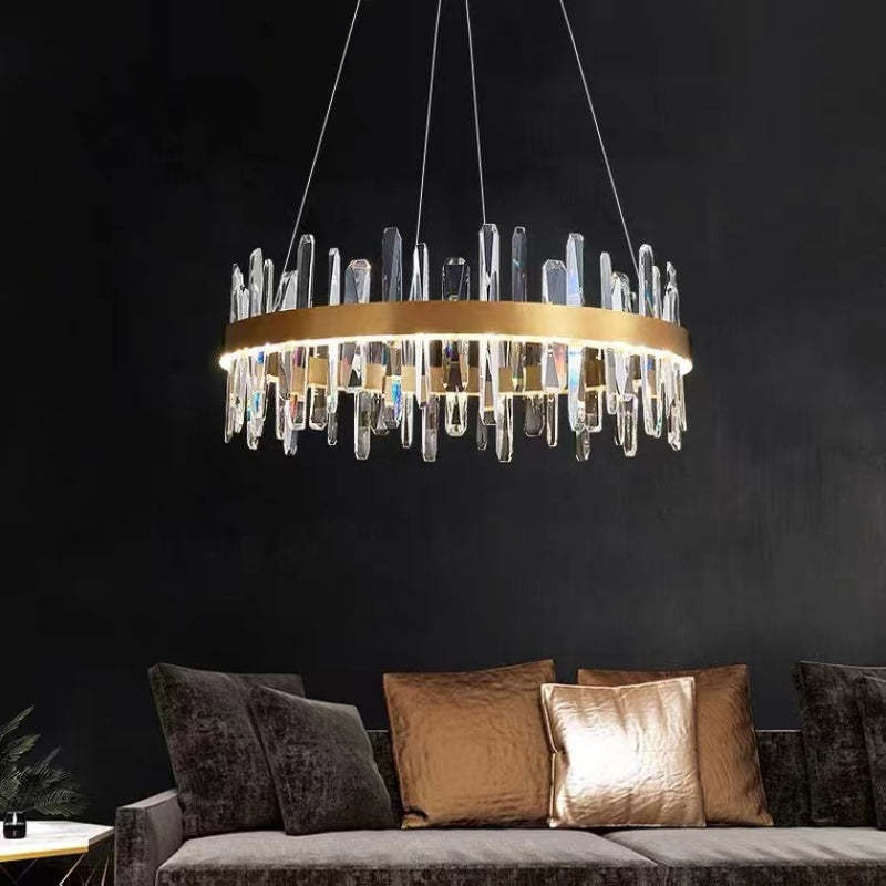 Marylin Chandelier above sofa, modern lighting
