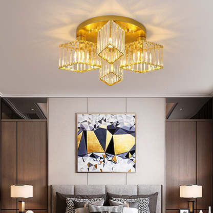 Gold crystal flush mount ceiling light in bedroom