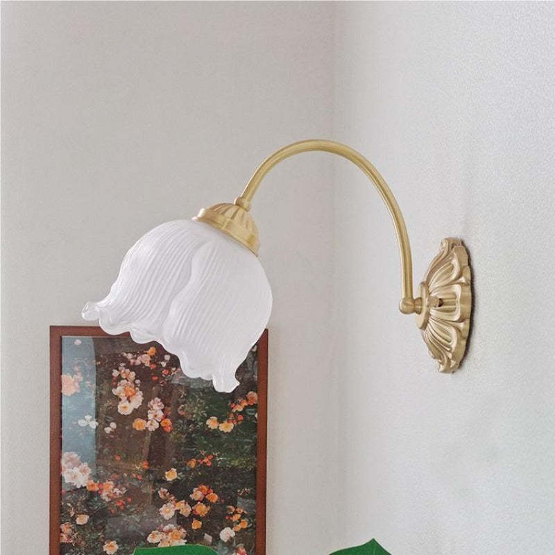 Bella Wall Lamp: Gold Metal & Flower Glass Shade