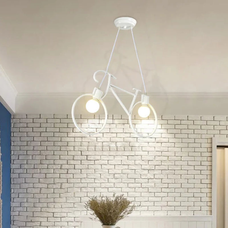 White Salgado Bicycle Pendant Light in room setting