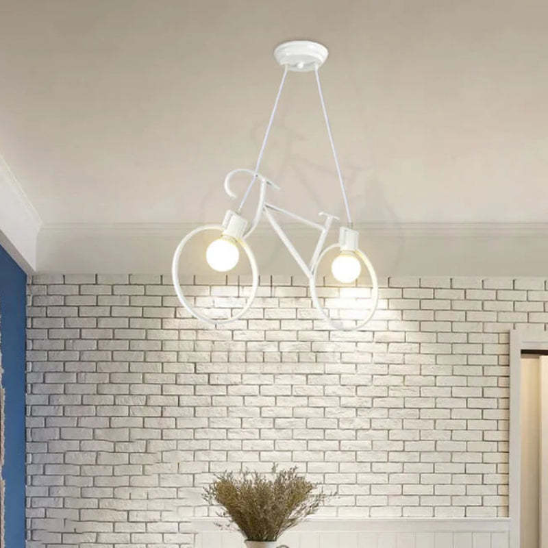 White Salgado Bicycle Pendant Light in room setting