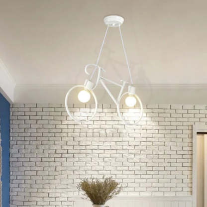 White Salgado Bicycle Pendant Light in room setting