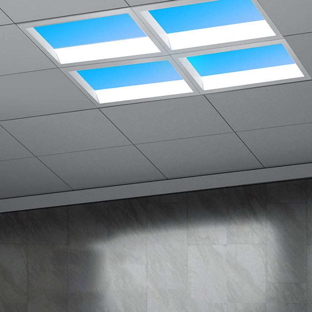 Modern flush mount ceiling light with sky blue panels.