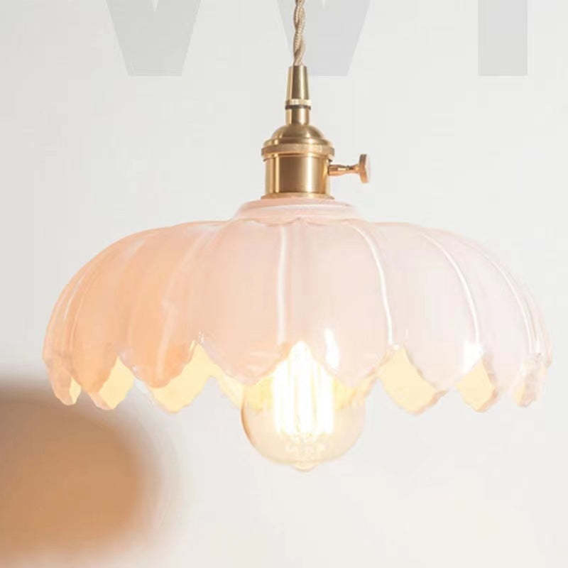 Hailie Retro Pendant Light | Pink Glass Flower Shape