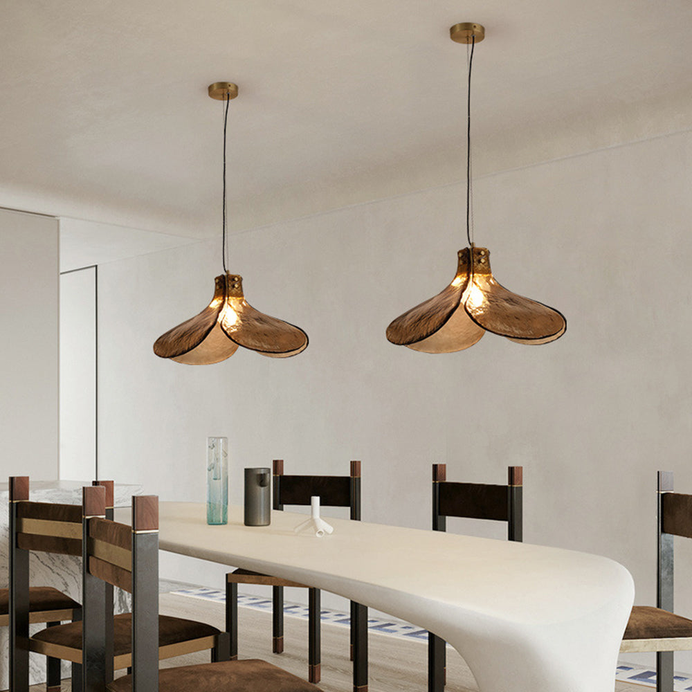 Retro glass pendant light, four-leaf flower design. Dining room lighting.
