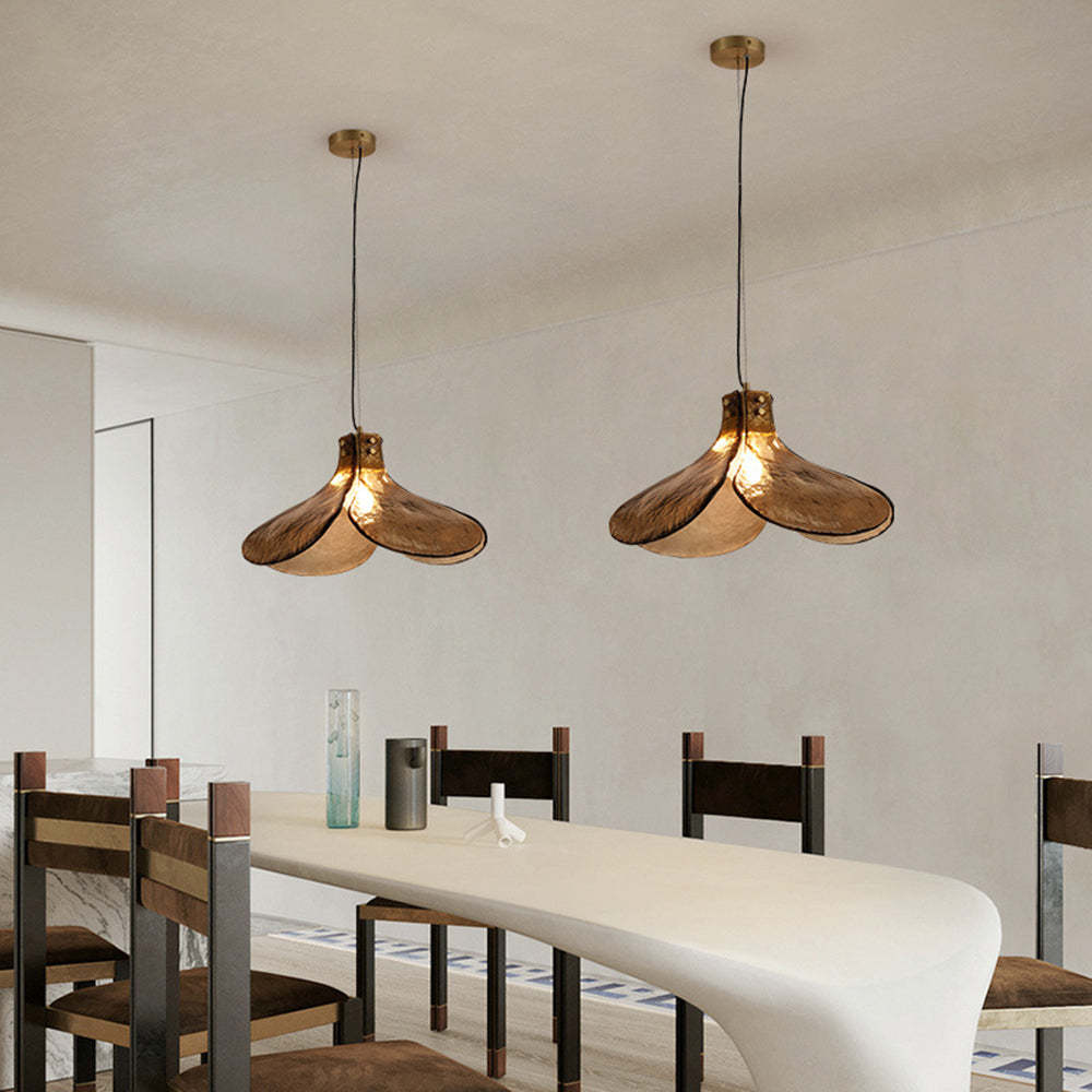 Retro glass pendant light, four-leaf flower design. Dining room lighting.