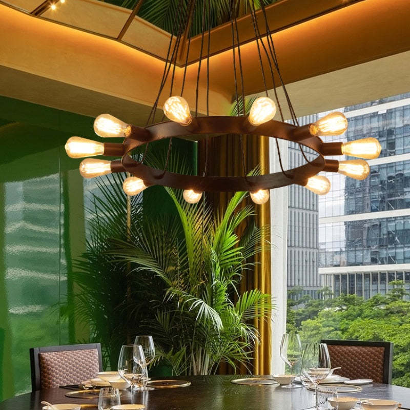 Alessio Vintage LED Chandelier above dining table. Artistic Lighting Solution.