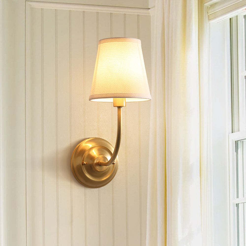 Alessio Gold LED Wall Lamp with Fabric Shade by Window