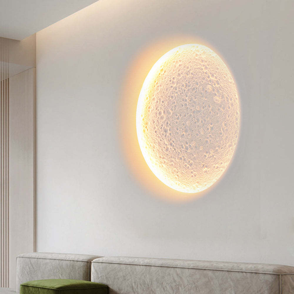 Elif Moon Wall Lamp: Gypsum texture in living room Elif Decorative Moon Metal Gypsum Wall Lamp