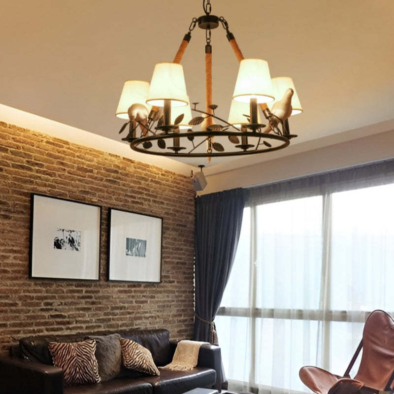 Epoch Vintage LED Chandelier in Living Room with Bird Decor