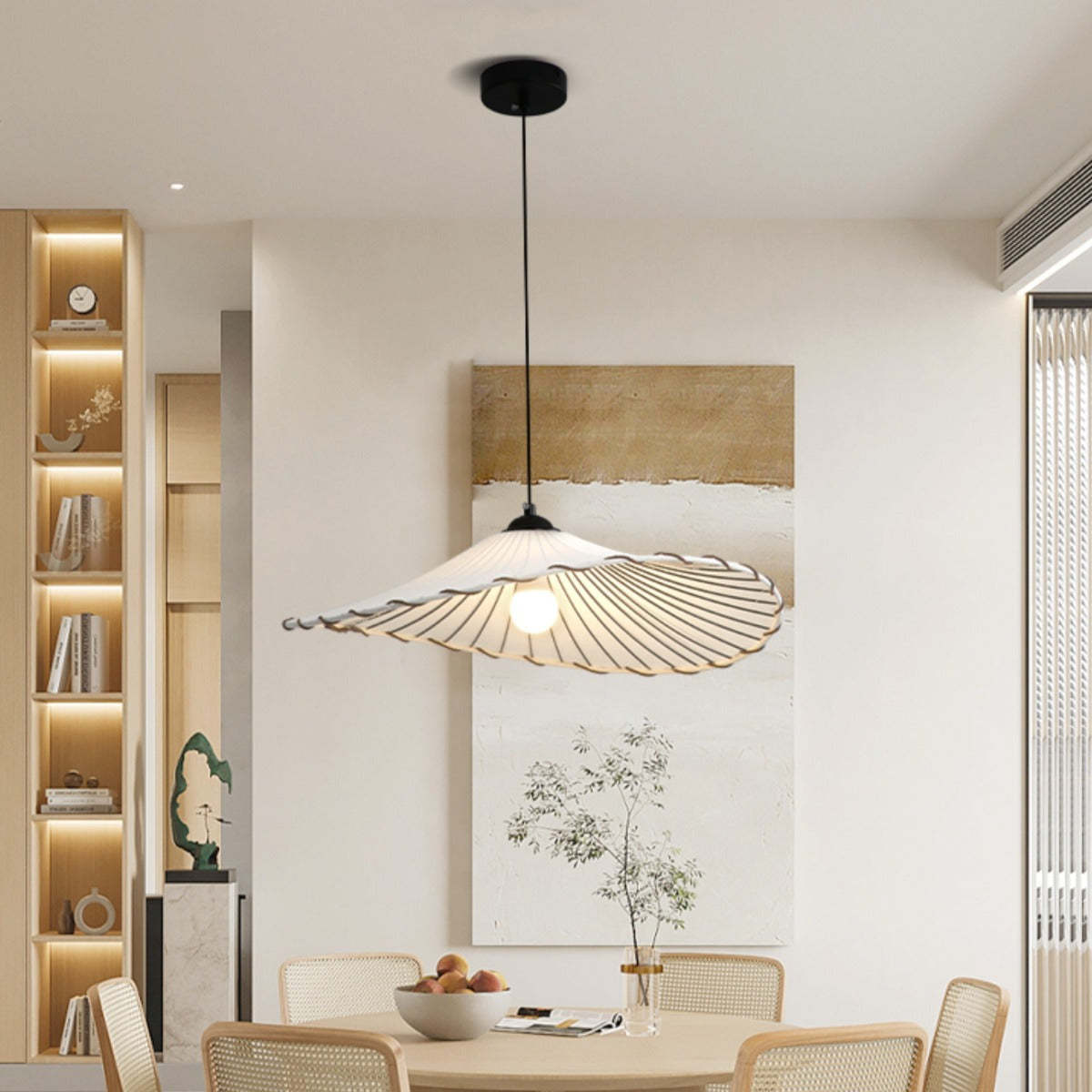 White fabric boho pendant light for dining room