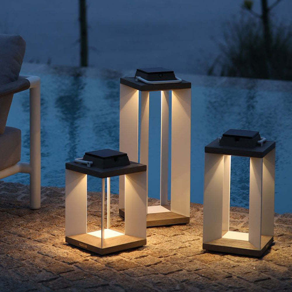 Orr solar floor lamps by Las Sola near a pool Orr Contemporary Rectangular Solar Outdoor Floor Lamp