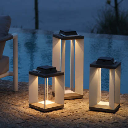 Orr solar floor lamps by Las Sola near a pool Orr Contemporary Rectangular Solar Outdoor Floor Lamp
