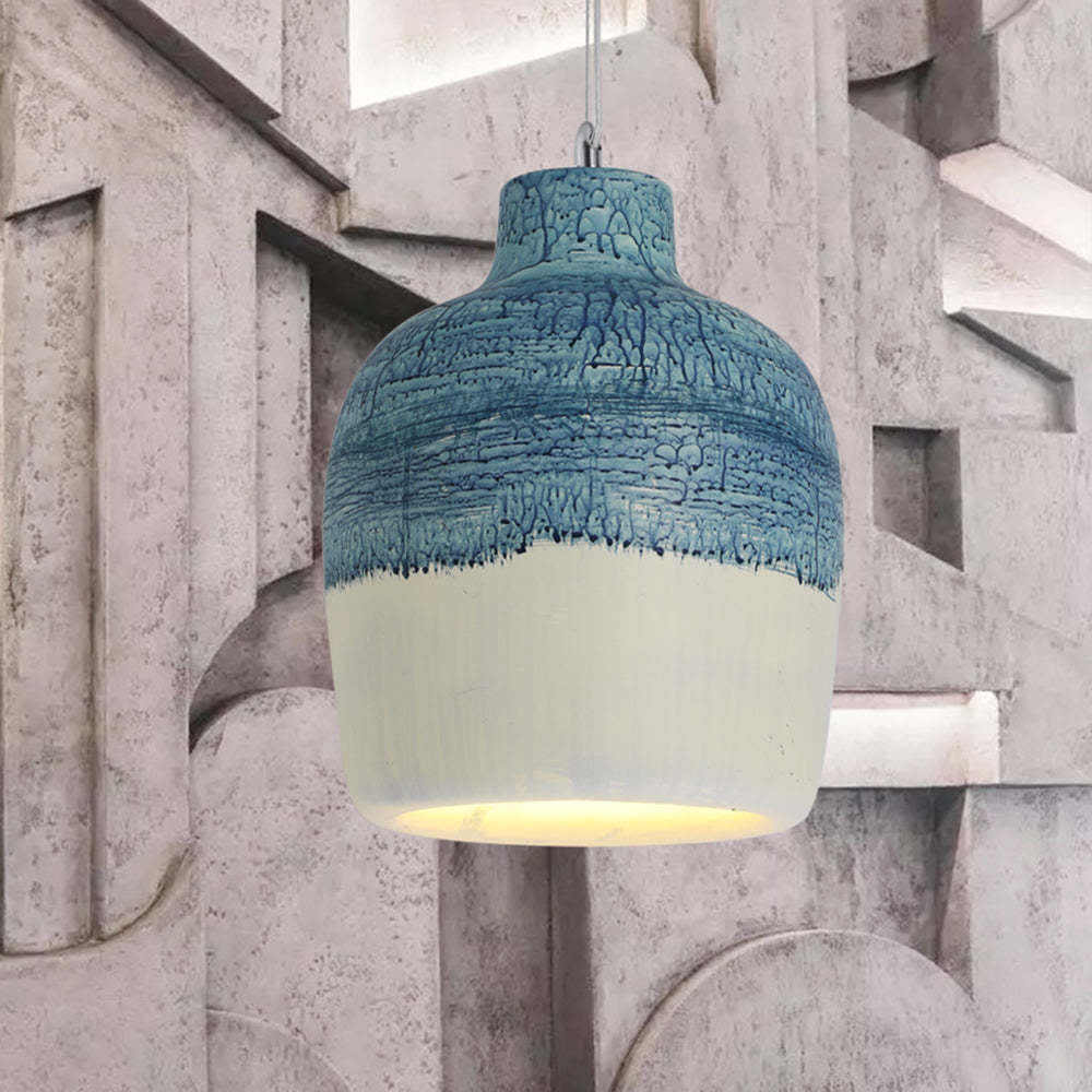 Blue & White Resin Jar Pendant Light | Byers Wabi Sabi Style