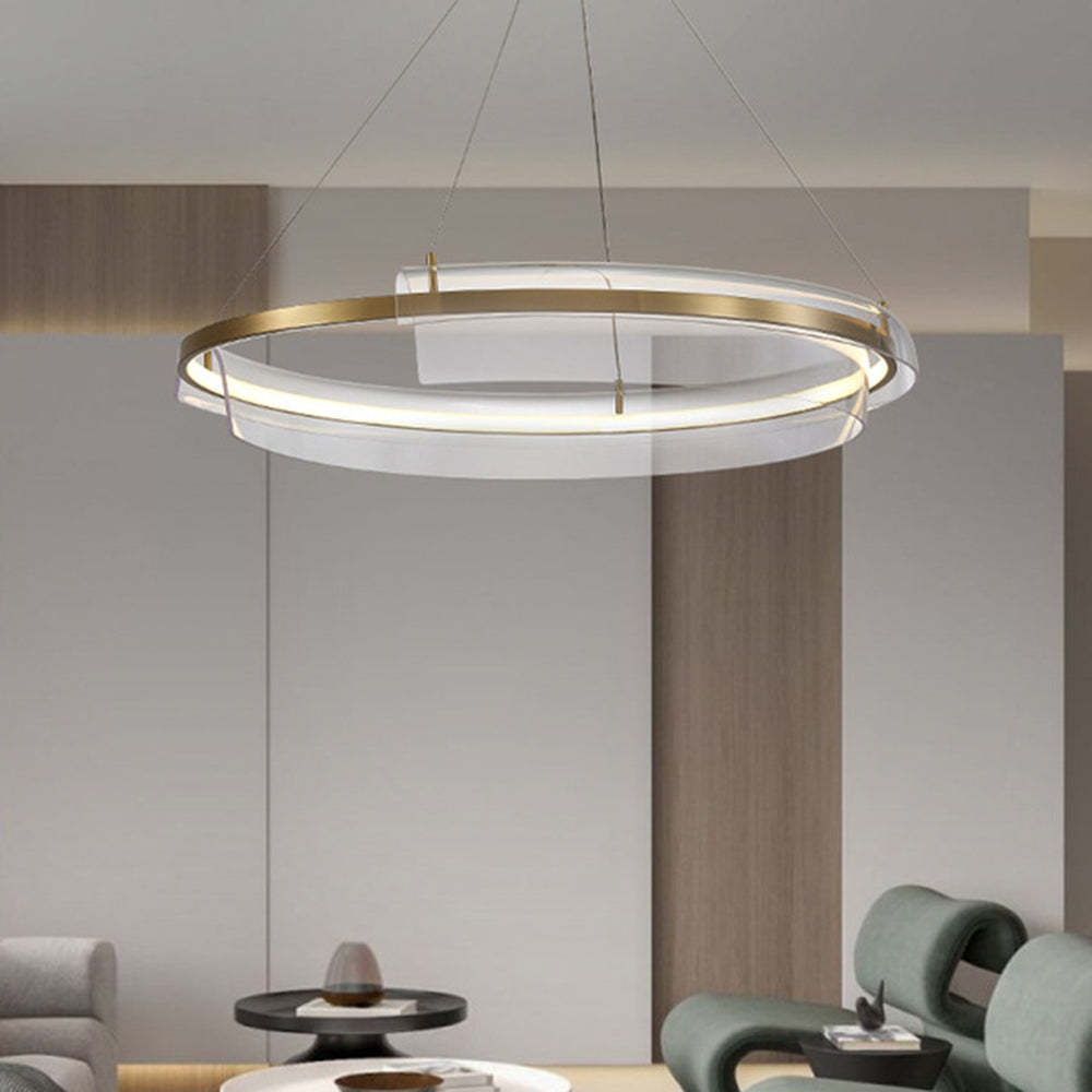 Arisha circular pendant light in living room setting.