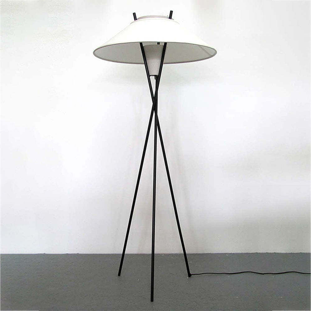 Modern Carins Tripod Floor Lamp, white fabric shade and black metal