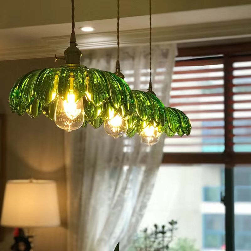 Green Hailie Retro Flower Pendant Light, Dining Room Lighting Fixture