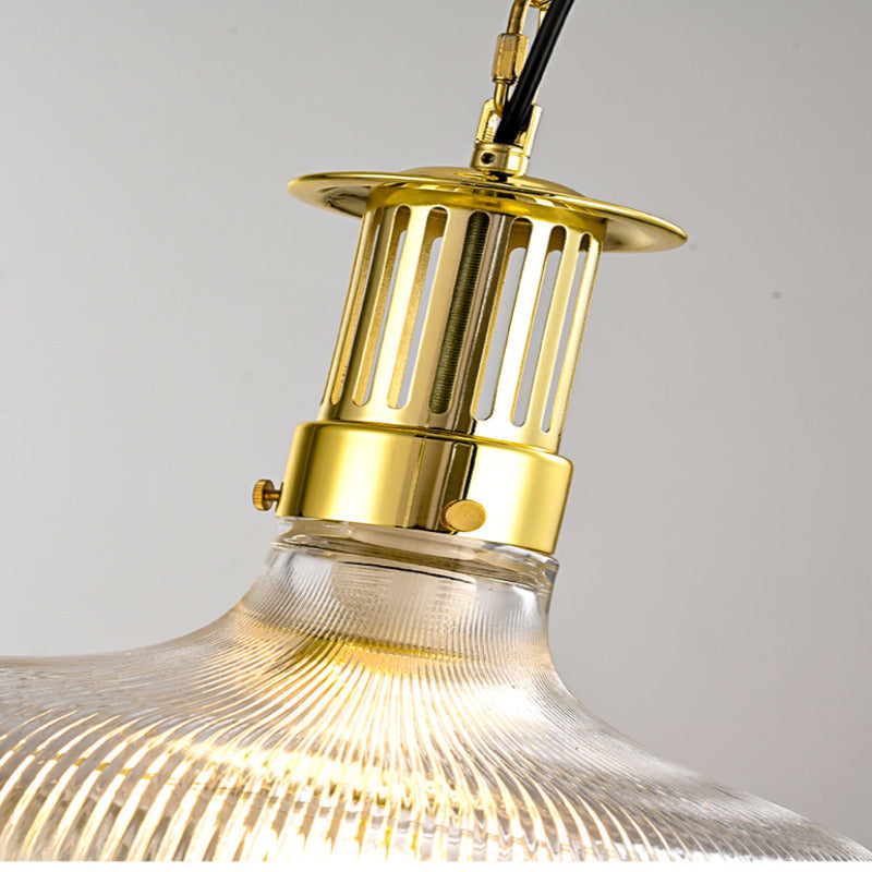 Alessio pendant light, vintage industrial glass & gold fixture