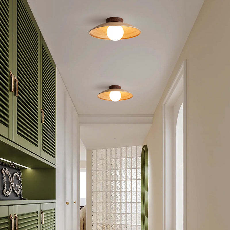 Ozawa Ceiling Lights illuminating hallway with wood details