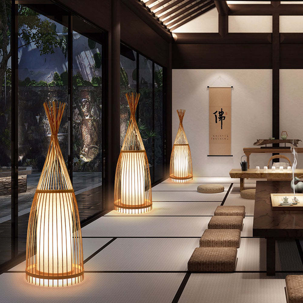 Ozawa Rustic Bottle Floor Lamps in a serene Japanese-inspired interior