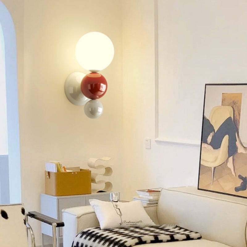 Valentina wall lamp with red and white spheres, living room