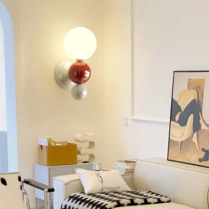 Valentina wall lamp with red and white spheres, living room