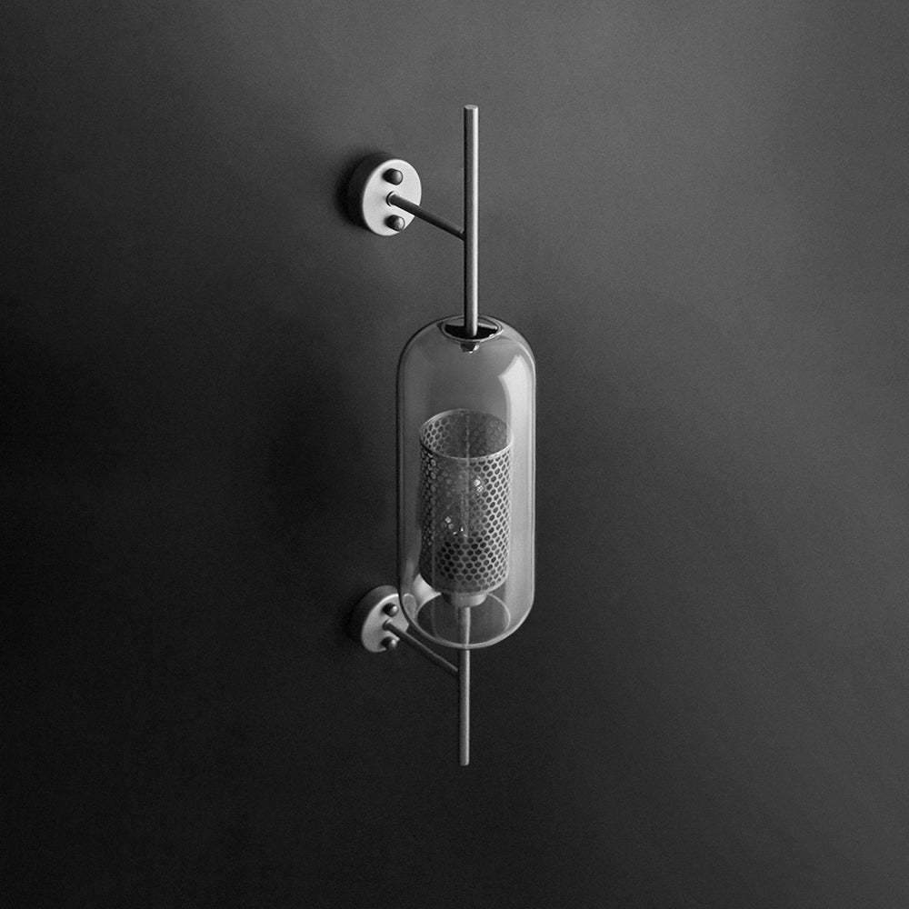 Industrial metal and glass wall lamp