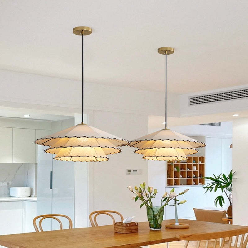 Fabric Boho pendant light fixture for dining room lighting.
