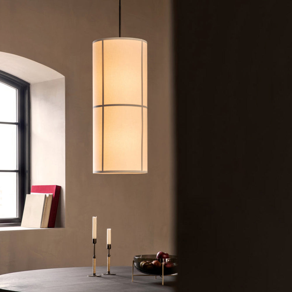 Renée Cylinder Pendant Light, Lantern, Fabric, Japanese
