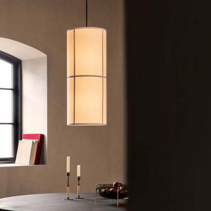 Renée Cylinder Pendant Light, Lantern, Fabric, Japanese