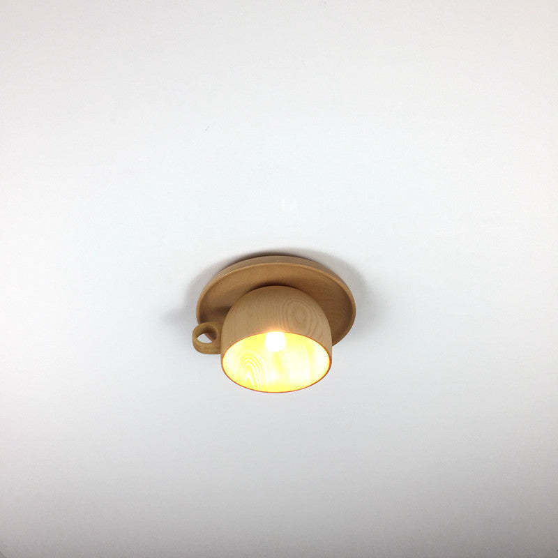 Cairns wood cup flush mount ceiling light