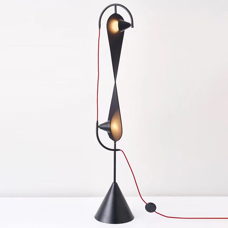 Salgado Modern Floor Lamp - Geometric Metal, with Red Cord