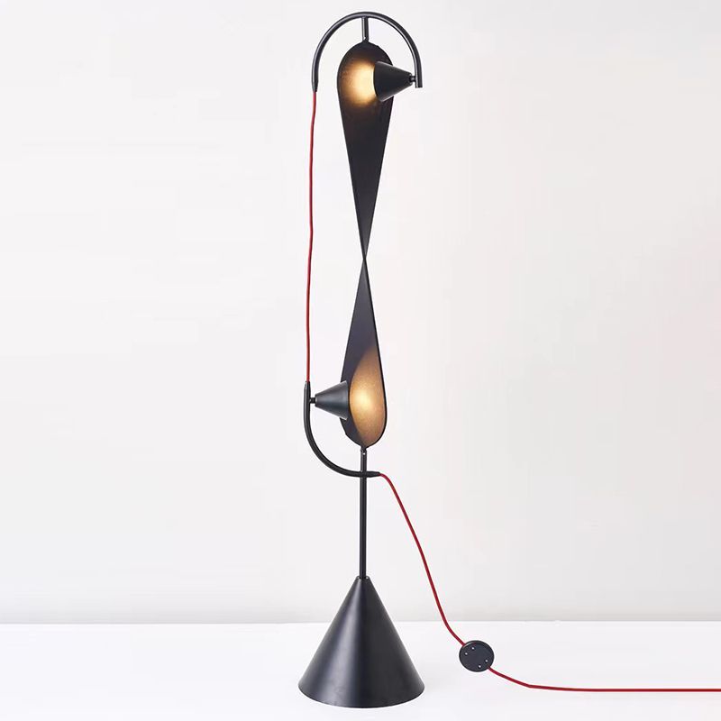 Salgado Modern Floor Lamp - Geometric Metal, with Red Cord