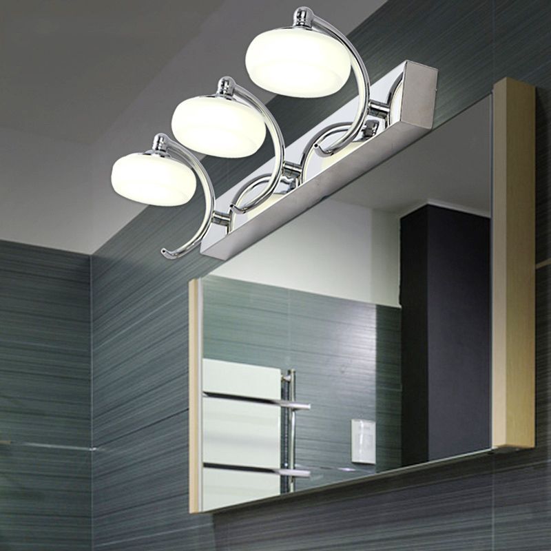 Modern silver bathroom wall lamp with 3 lights, glass shades