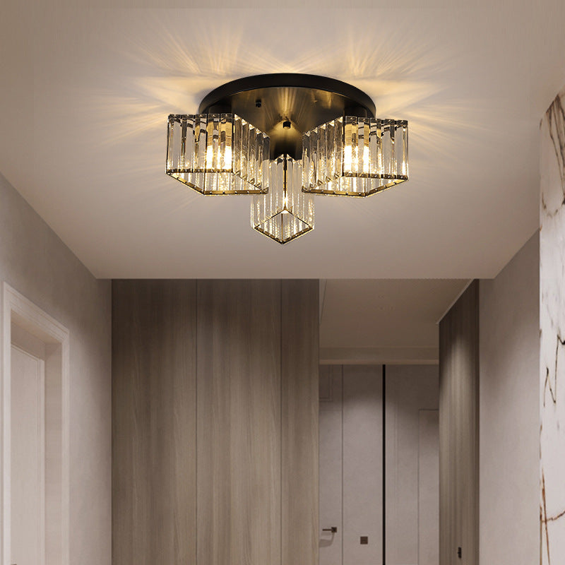 Eryn Modern Flush Mount Ceiling Light in hallway, crystal fixture
