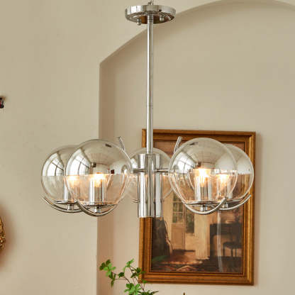 Valentina pendant light, chrome finish with glass globes