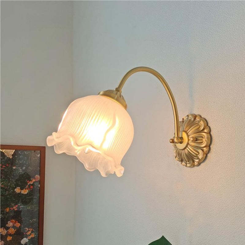 Bella Retro LED Wall Lamp - Gold Finish, Flower Glass Shade