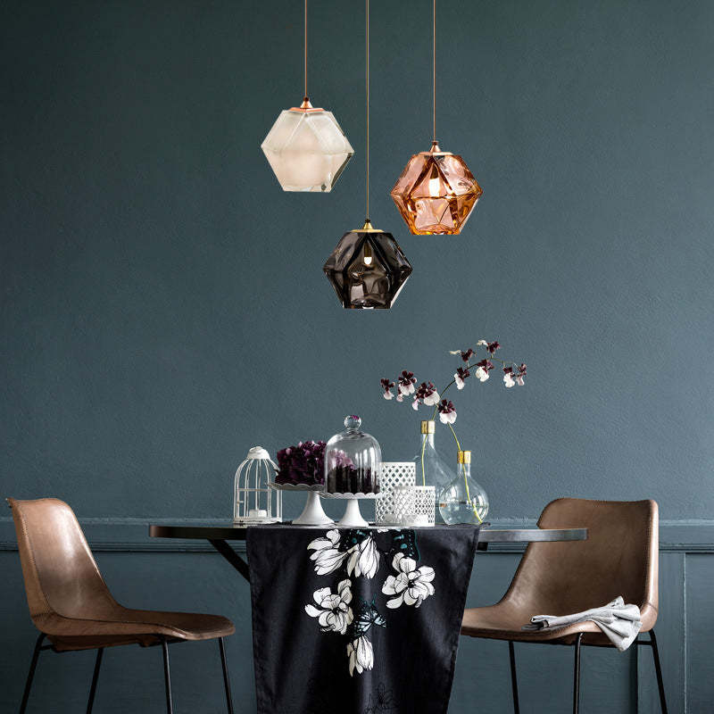 Hailie Polyhedron Pendant Lights above dining table
