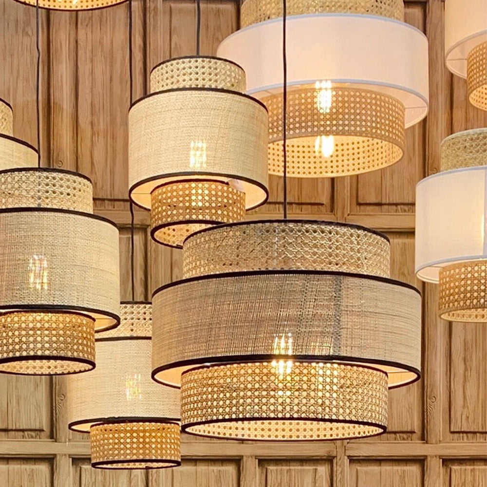 Ritta Wabi Sabi pendant lights, layered rattan shades