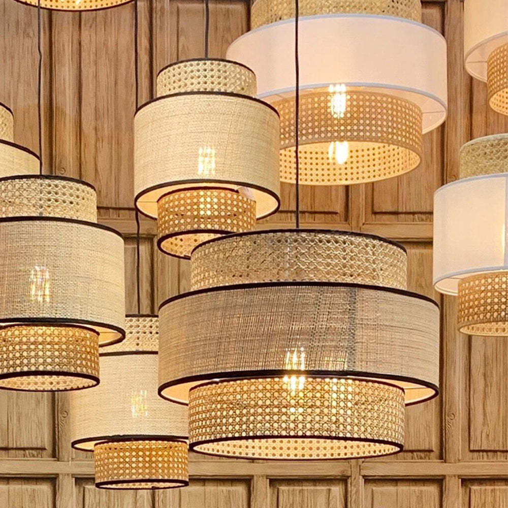Ritta Wabi Sabi pendant lights, layered rattan shades