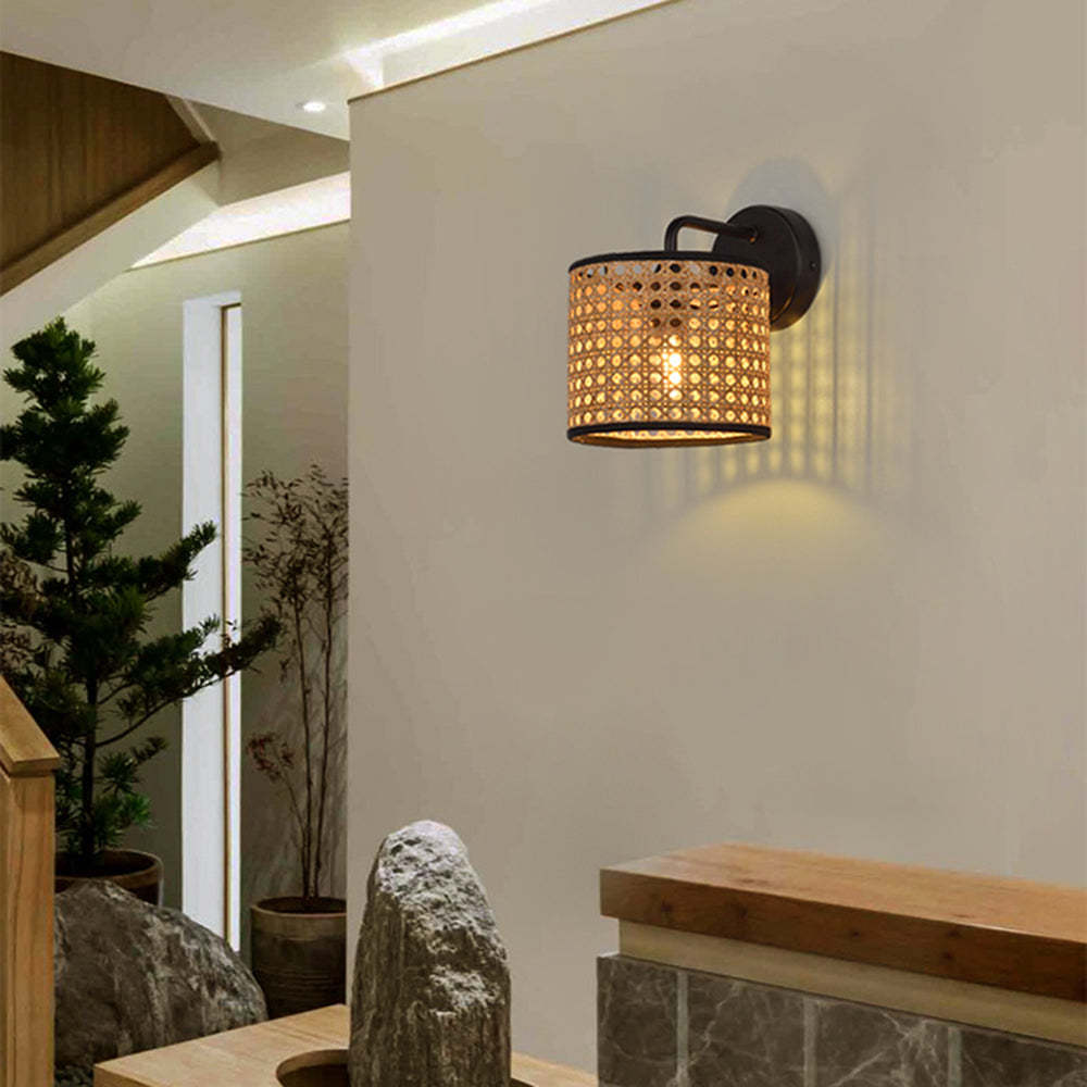Ritta wall lamp illuminates hallway, rustic design
