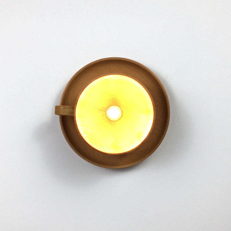 Cairns Wood Cup Flush Mount Ceiling Light - Lit