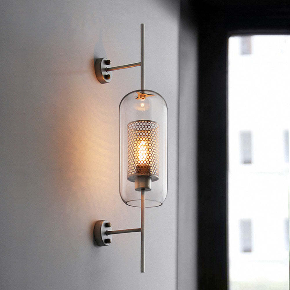 Oneal Industrial wall lamp on gray wall, glass shade